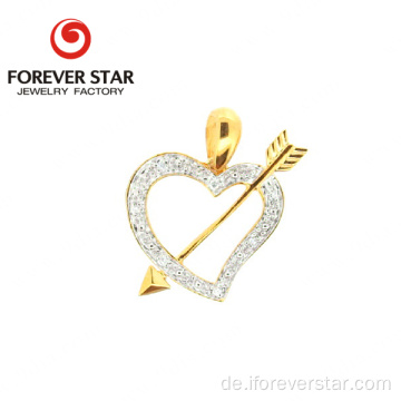 Cupids Pfeil 14k Gold Diamant-Herz-Anhänger-Halsketten